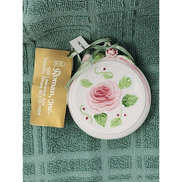 Set Of 4‎ Vintage Roman, Inc Ornaments Summer Blooms Pink Rose With Tags - Picture 3 of 16